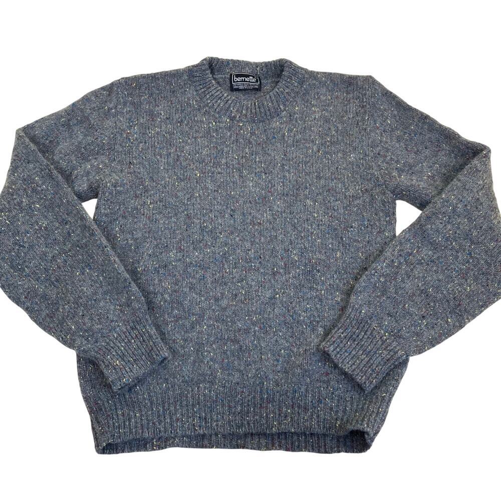Bernette Sz L Vintage 80s Virgin Wool Blend Crewneck Sweater Marled Speckled